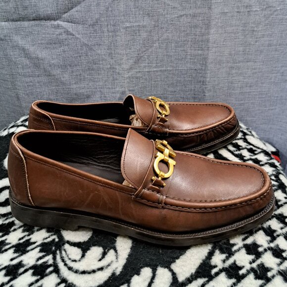 Salvatore Ferragamo Gancini Bit Loafers Men Size 13 Brown Italy main image 7